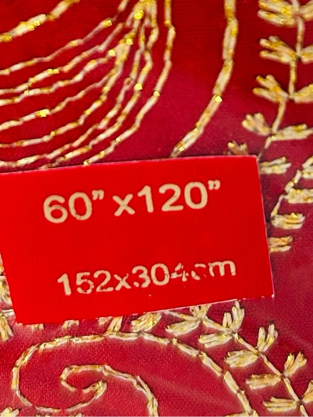 Envogue NWT Holiday 60”x120” Red & Gold Metallic Paisley Embroidery Tablecloth